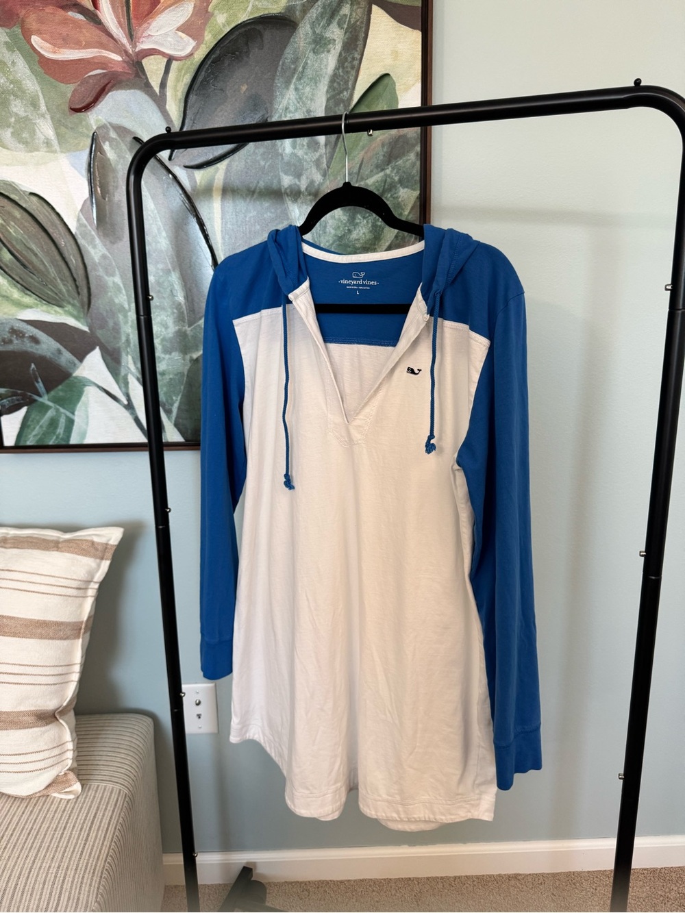 Vineyard Vines Blue & White Hooded Raglan Tunic